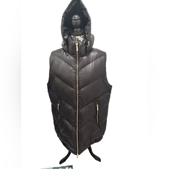 Michael Kors Hooded Long Puffer Vest Jacket Coat Black - Picture 1 of 12